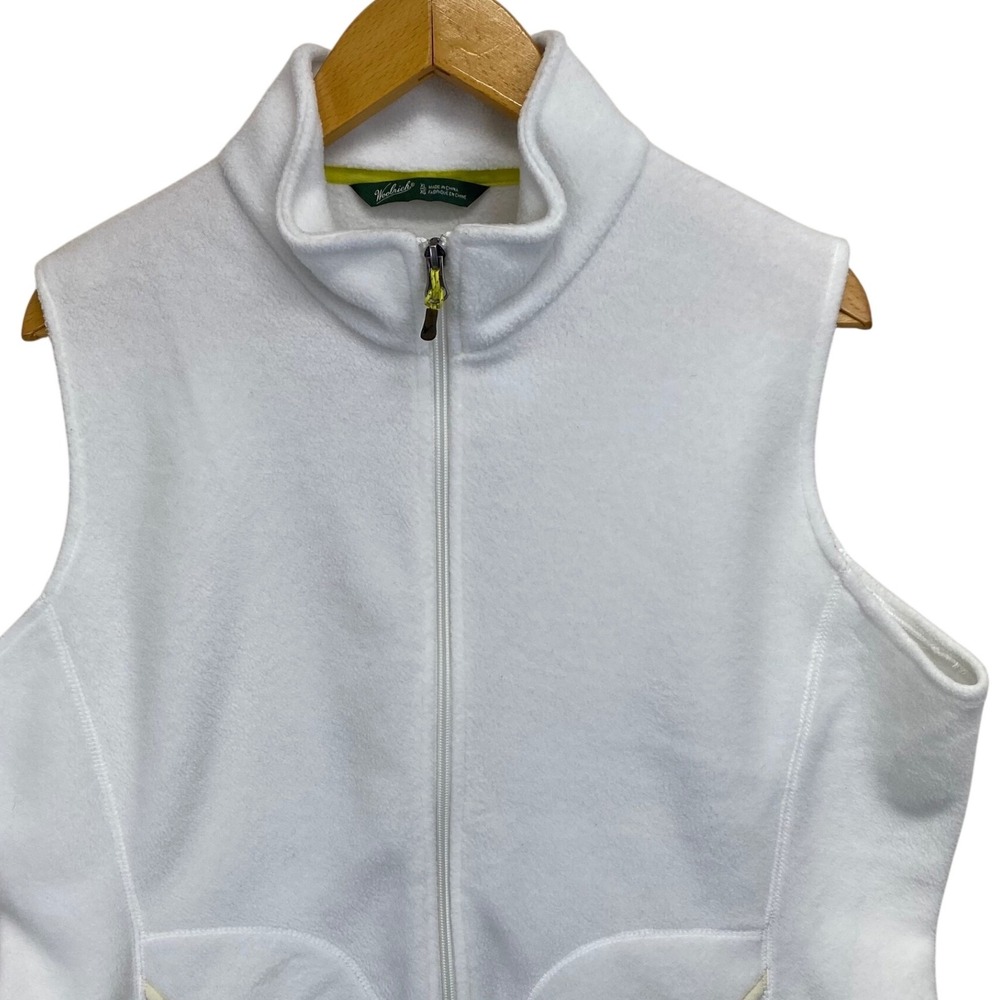 Vintage Woolrich Women's Fleece‎ Vest White Zip Up Pockets Full Zip Outdoor XL